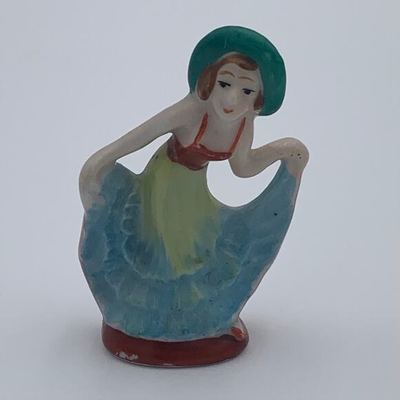 Set of 2 Occupied Japan Ladies Mini Porcelain Figurines Ball Gown Dress Vintage - Picture 8 of 12